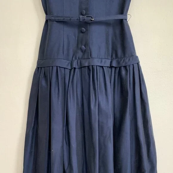 Vintage 50s Navy Belted Party Dress Cocktail Fitted Size XSmall Rockabilly - Picture 4 of 9